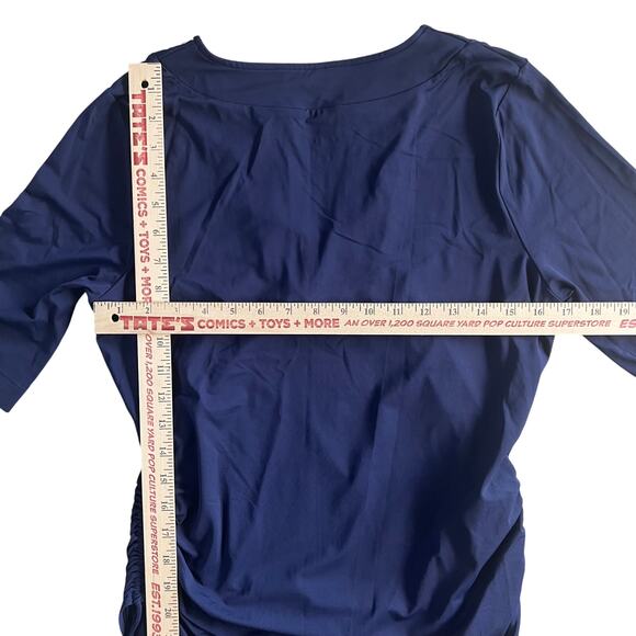 Lands’ End Women’s Rash Guard Swim Shirt Navy Embroidered V-Neck Size S (6-8) - Picture 5 of 6